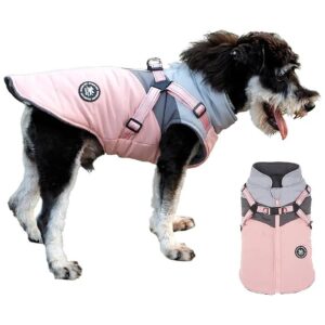 Soft Fabric Dog Winter Jacket with Built-In Harness for Small Dogs