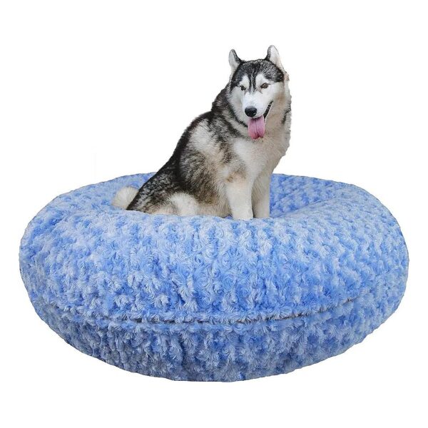 Soft Faux Fur Bagel Dog Bed with Water Proof Pillow Liner Multiple Sizes