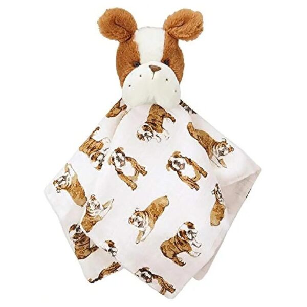 Soft Faux Fur Bulldog Print Woobie with Rattle and Plush Lining