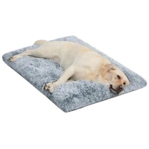 Soft Faux Fur Dog Crate Bed for Calming Medium Pets with Anti-Anxiety Support