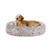 Soft Faux Fur Oval Calming Donut Cuddler Dog Bed for Small Medium Dogs