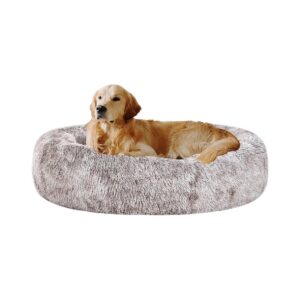 Soft Faux Fur Oval Calming Donut Cuddler Dog Bed for Small Medium Dogs