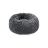 Soft Faux Fur Plush Donut Dog Bed for Small Breeds and Cats with Deep Grey Color