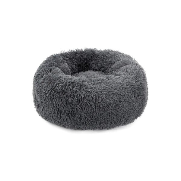 Soft Faux Fur Plush Donut Dog Bed for Small Breeds and Cats with Deep Grey Color