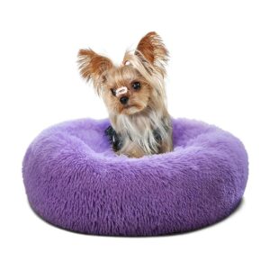 Soft Faux Fur Purple Dog Bed for Small Dogs Up to 5 Pounds Machine Washable