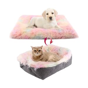 Soft Faux Fur Rainbow Bed Mat for Small Medium Dogs and Cats