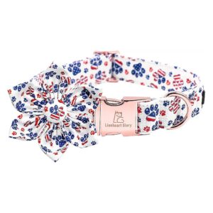 Soft Flag Paws Dog Collar with Interchangeable Flower Decoration for Pet Gift