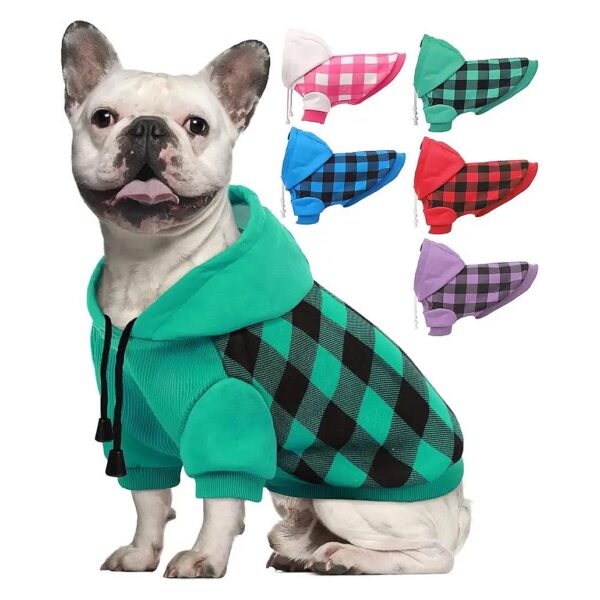 Soft Fleece Dog Pullover Hoodie for Small Medium Dogs, Cat, Plaid Pattern, Classic Style