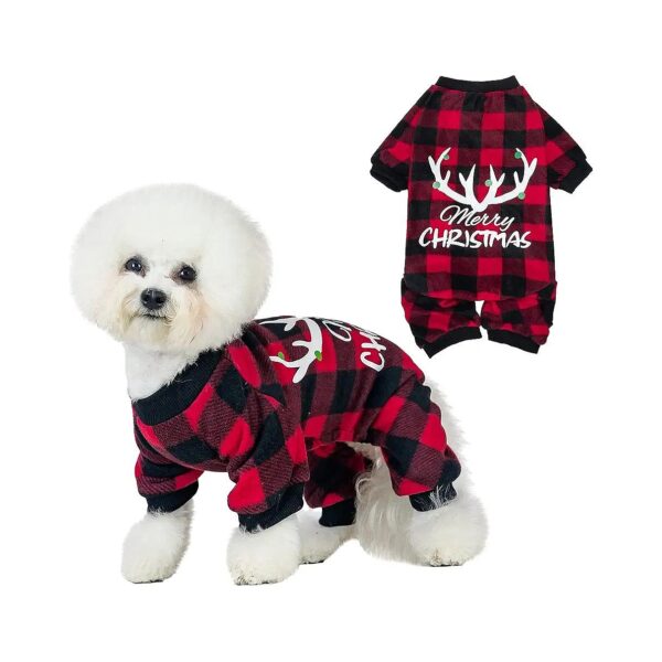 Soft Fleece Dog Sweater Small Dog Pajamas Red Plaid Pet