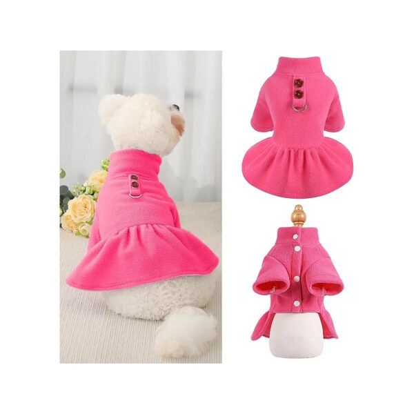 Soft Fleece Harness Dog Dress for Small Dogs Girl XS Rose with Button Up Closure