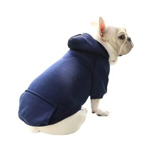 Soft Fleece Hooded Dog Sweater Coat for Medium Dogs XXL Navy Blue with Pocket for Treats