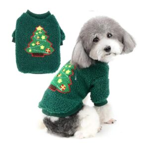 Soft Fleece Small Dog Christmas Sweater Coat Winter Jumper Puppy Outfit Green