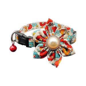 Soft Floral Dog Collar with Adjustable Buckle for Small Medium Dogs Orange