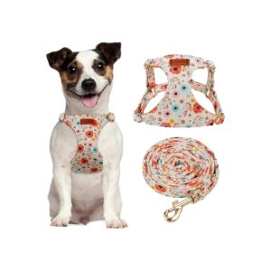 Soft Floral Pattern Adjustable Dog Harness and Leash Set for Small Medium Sized Dogs