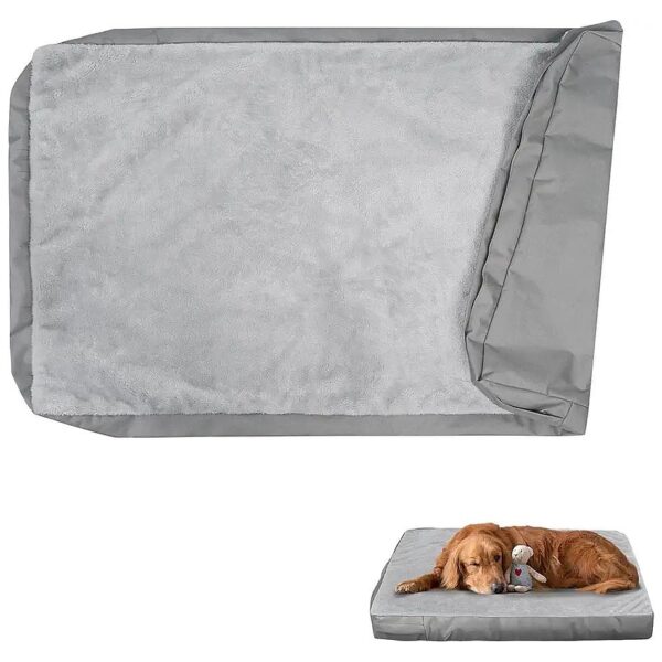 Soft Fluffy Waterproof Dog Bed Replacement Cover for Large Breeds 48Lx36Wx4Hinch Gray