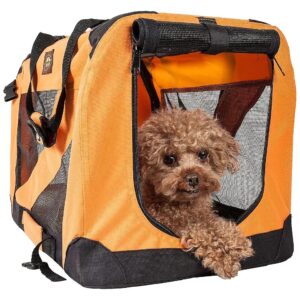 Soft Folding Crate with Mesh Sides and Zippered Entrance for Comfortable Pets