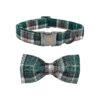 Soft Green Plaid Cotton Dog Collar with Adjustable Bow Tie for X-Small Puppies