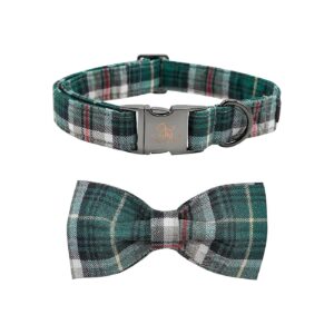 Soft Green Plaid Cotton Dog Collar with Adjustable Bow Tie for X-Small Puppies