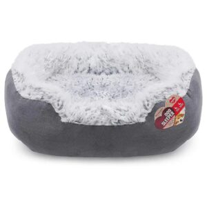 Soft Grey Lion Fur Oval Dog Bed for Small Breeds with Comforting Design