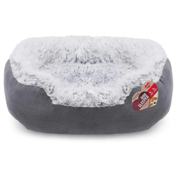 Soft Grey Lion Fur Oval Dog Bed for Small Breeds with Comforting Design