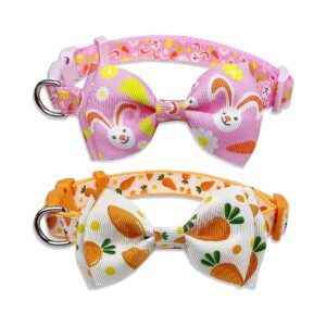 Soft High Density Polyester Easter Day Dog Collar with Carrot Bunny Bow Tie Pink Large