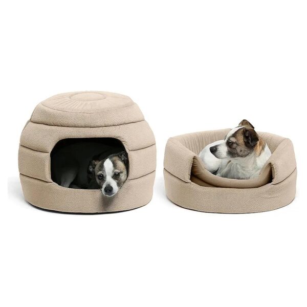 Soft Honeycomb Hideaway Bed for Cats and Dogs in Neutral Wheat Color