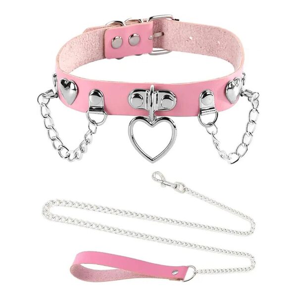 Soft Leather Choker Collar Set with Heart Pendant Necklace for Women and Pet Dogs