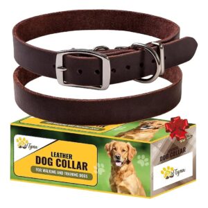 Soft Leather Dog Collar for Medium Dogs with 15-20 Inch Necks and Brown Color