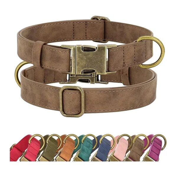 Soft Leather Dog Collar for Small Dogs with Brown Color and Quick Release Buckle