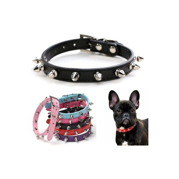 Soft Leather Spiked Dog Collar with Mushroom-Shaped Rivets for Small Breeds and Cats