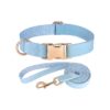 Soft Leather and Nylon Blue Dog Collar and Leash Set for Small Medium Large Dogs