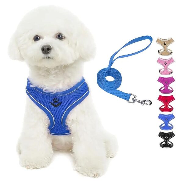 Soft Mesh Reflective Harness for Small Medium Dogs No Pull Vest Walking Leash