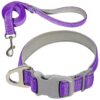 Soft Neoprene Padded Dog Collar with Leash for Medium Large Dogs Reflective Trim