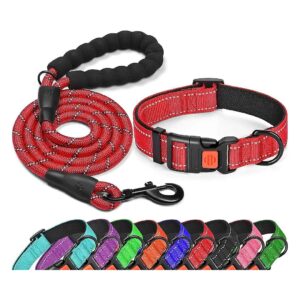 Soft Neoprene Padded Reflective Nylon Dog Collar for Large Small Medium Dogs Red