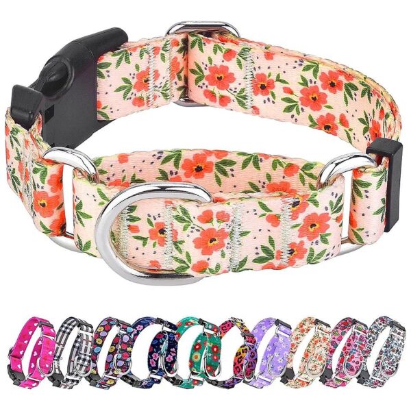 Soft Nylon Floral Dog Collar with Quick Release Buckle and Adjustable Martingale Design