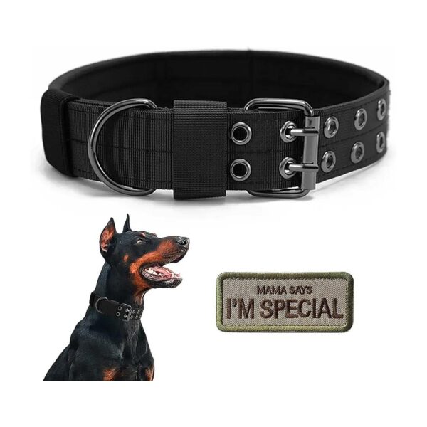 Soft Nylon Tactical Dog Collar with Adjustable Metal Buckle for Medium Large Dogs