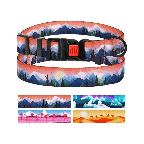 Soft Nylon Webbing Dog Collar with Mountains Pattern for Small Medium Large Dogs