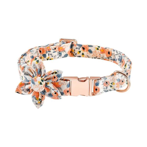 Soft Orange Floral Dog Collar with Metal Buckle and D-Ring for Small to Large Female Pets