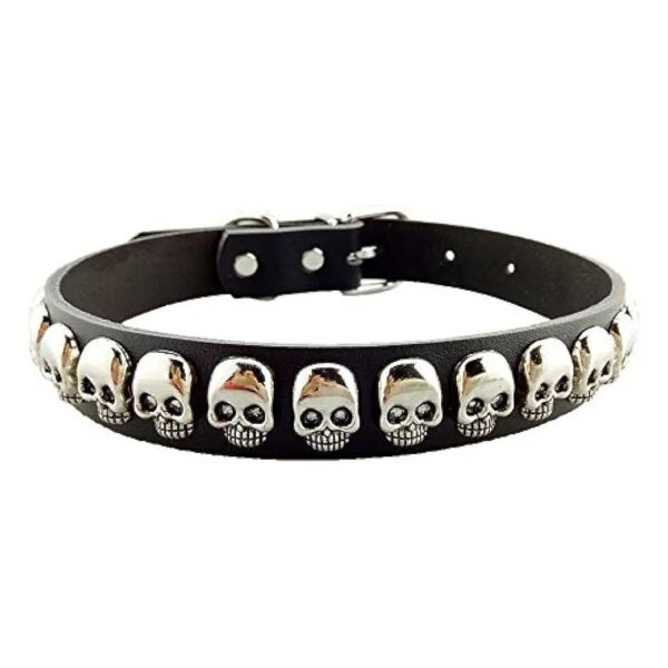 Soft PU Leather Skull Studded Dog Collar with Adjustable Buckle for Small to Medium Dogs