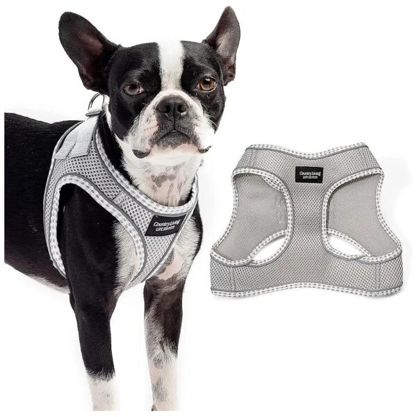 Soft Padded Grey Dog Harness with Mesh Fabric and Double D-Rings for Training and Walking