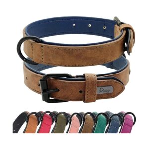 Soft Padded Leather Dog Collar - Adjustable Heavy Duty Buckle for Small Medium Large Dogs