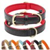 Soft Padded Leather Dog Collar with Adjustable Metal Buckle for Small Medium Large Dogs