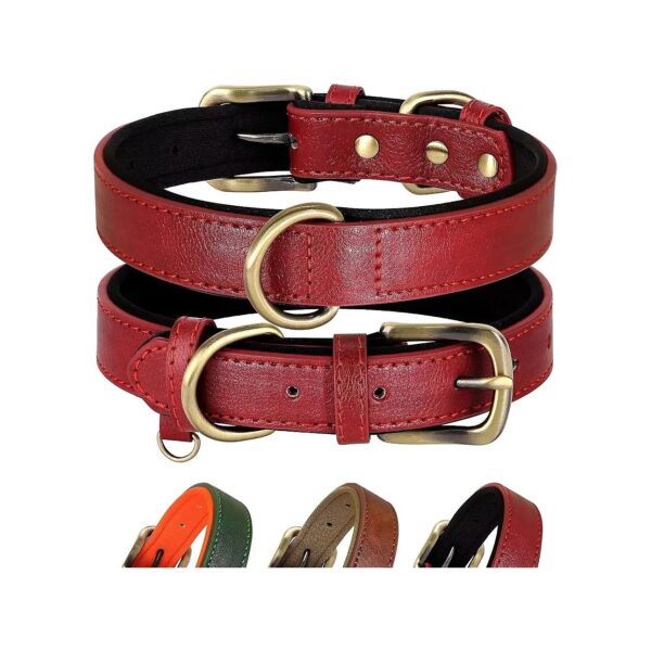 Soft Padded Leather Dog Collar with Durable Metal Parts for Heavy Duty Use Red Size S