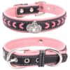 Soft Padded Leather Dog Collar with Rhinestones for Small Medium Large Breeds