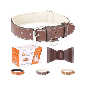 Soft Padded Leather Dog Collar with Rustproof Brass Buckle for Large Dogs and Comfort