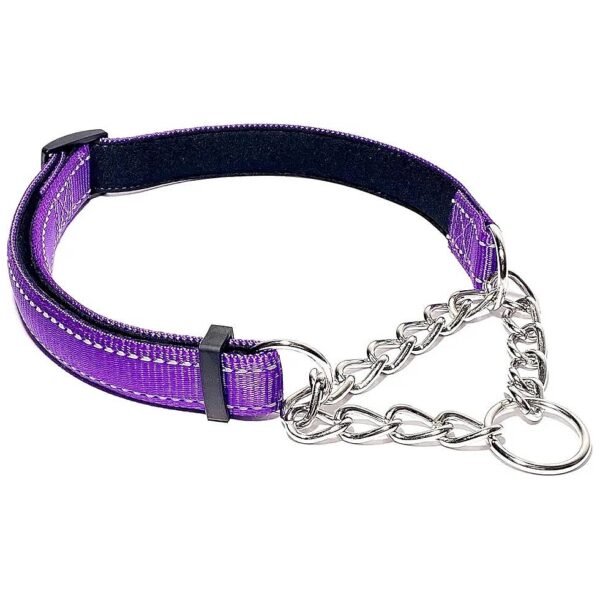 Soft Padded Martingale Collar for Dogs with Stainless Steel Chain and Reflective Lines