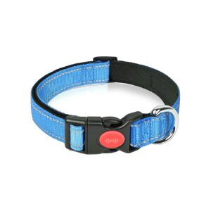 Soft Padded Reflective Nylon Dog Collar with Adjustable Buckle for Safety and Comfort