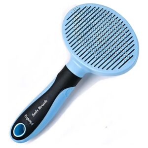 Soft Pet Brush for Gentle Shedding and Tangles Removal with Self Cleaning Button Blue