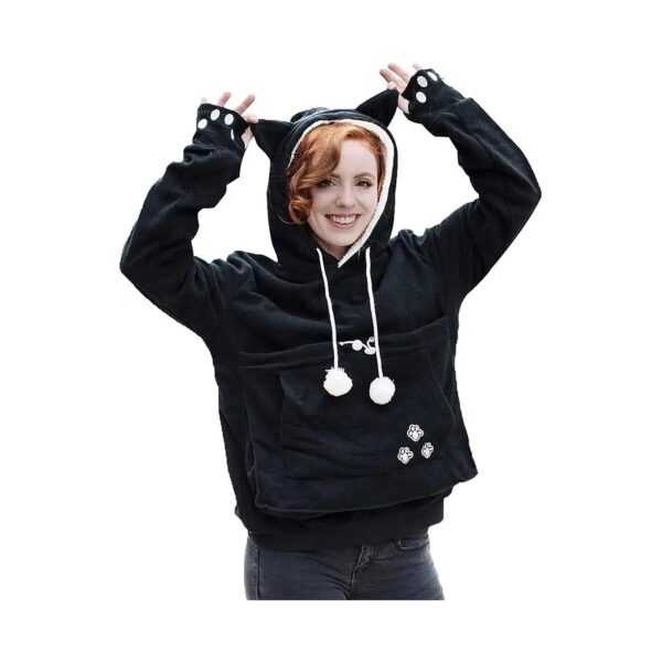 Soft Pet Pouch Fleece Sweatshirt with Hands-Free Cat or Dog Carrier for Women