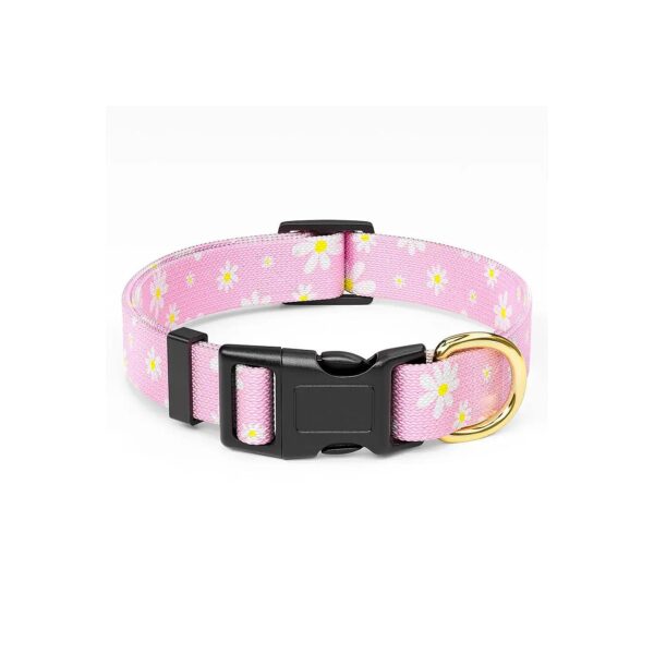 Soft Pink Floral Dog Collar Adjustable for Small to Large Dogs with Quick Release Buckle